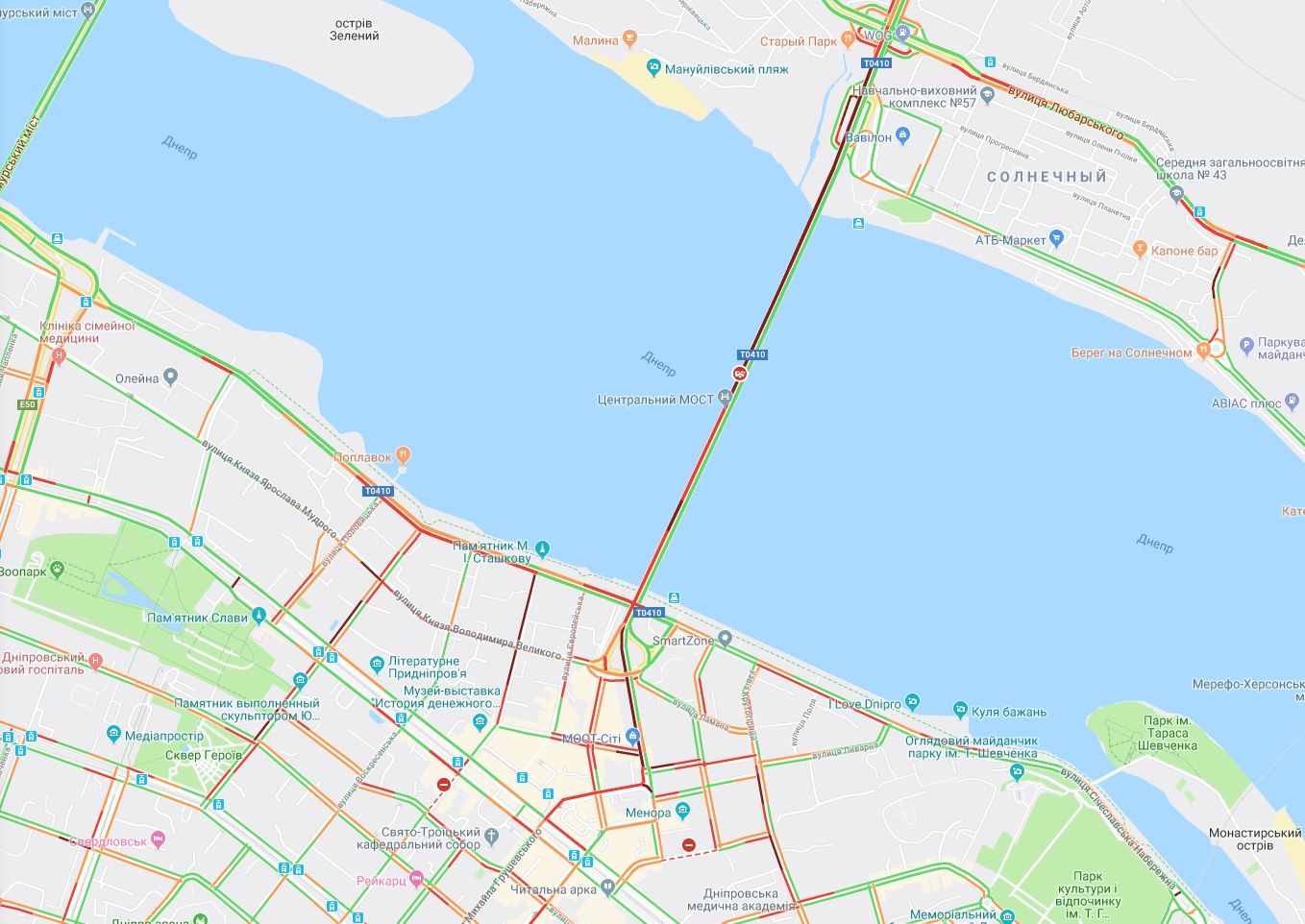Из-за аварий в Днепре образовались большие пробки. Новости Днепра