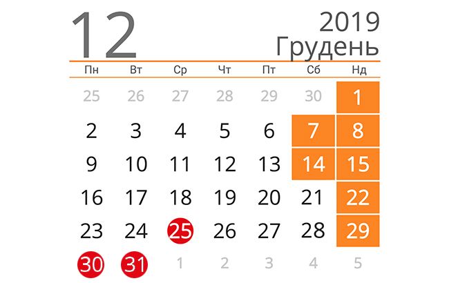 Выходные в декабре: сколько будем отдыхать и отрабатывать. Новости Украины