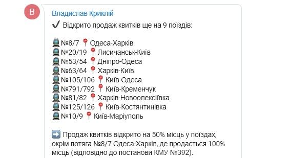 Открыта продажа еще на 9 поездов. Расширенный список