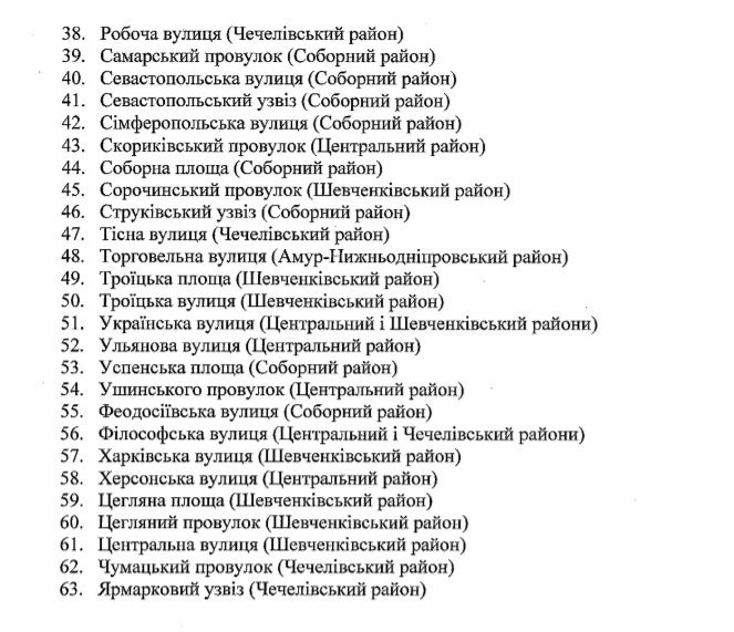 переименование улиц Днепр