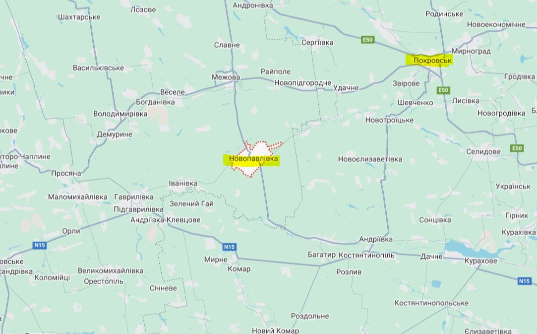 Расстояние от Новопавловки до Покровска почти 40 км