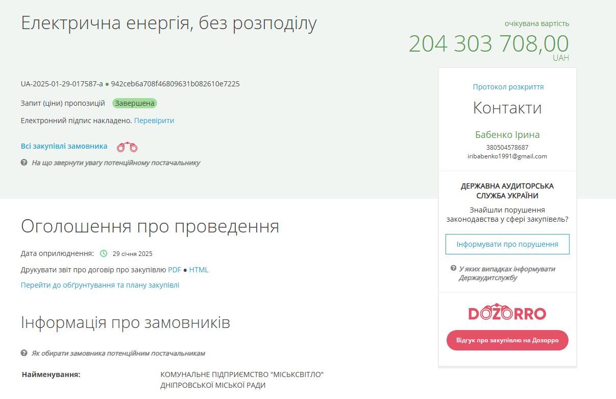 Прозорро тендер