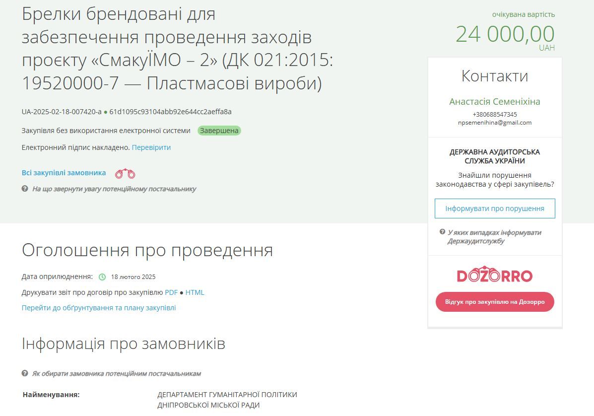 Тендер по закупке брелоков