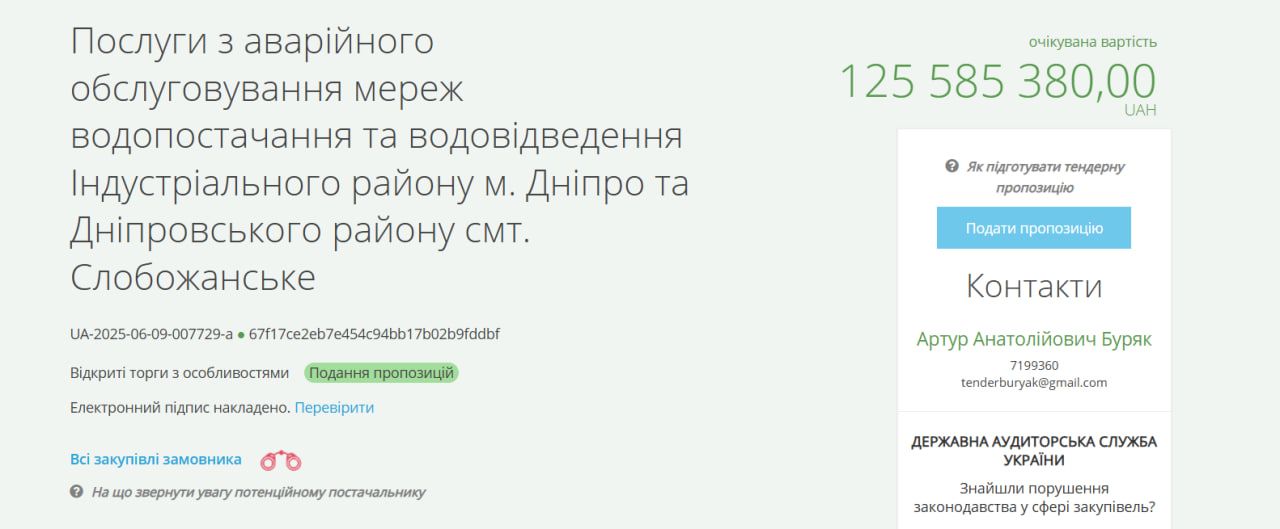 фото_2025-06-16_09-24-08 Тендеры на обслуживание сетей в Днепре. Фото: prozorro.gov.ua