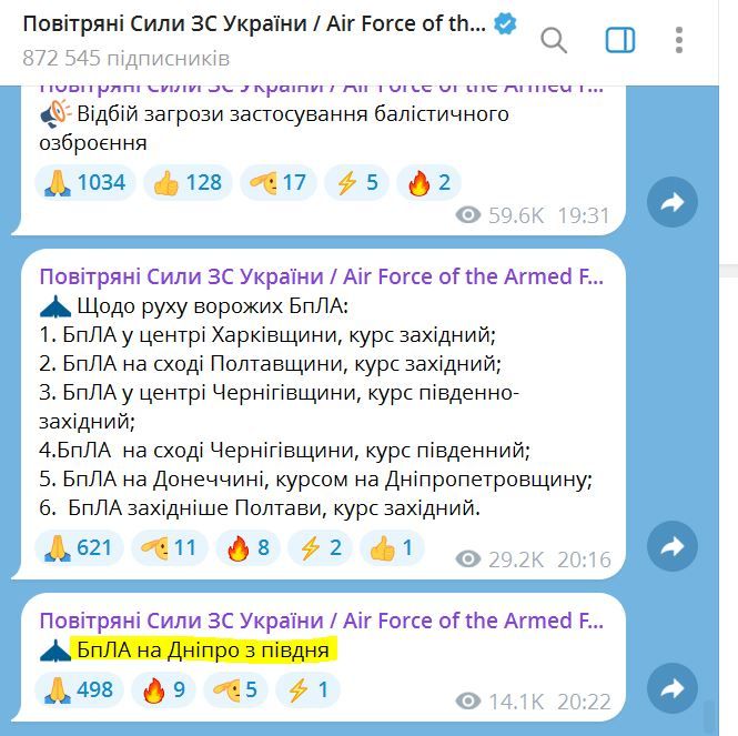 Сообщение Воздушных сил ВСУ