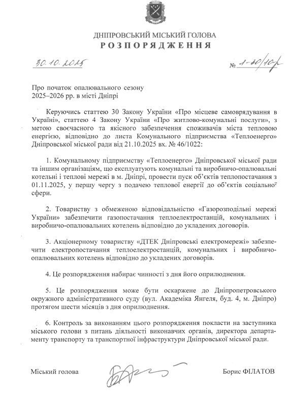 Подписанное распоряжение