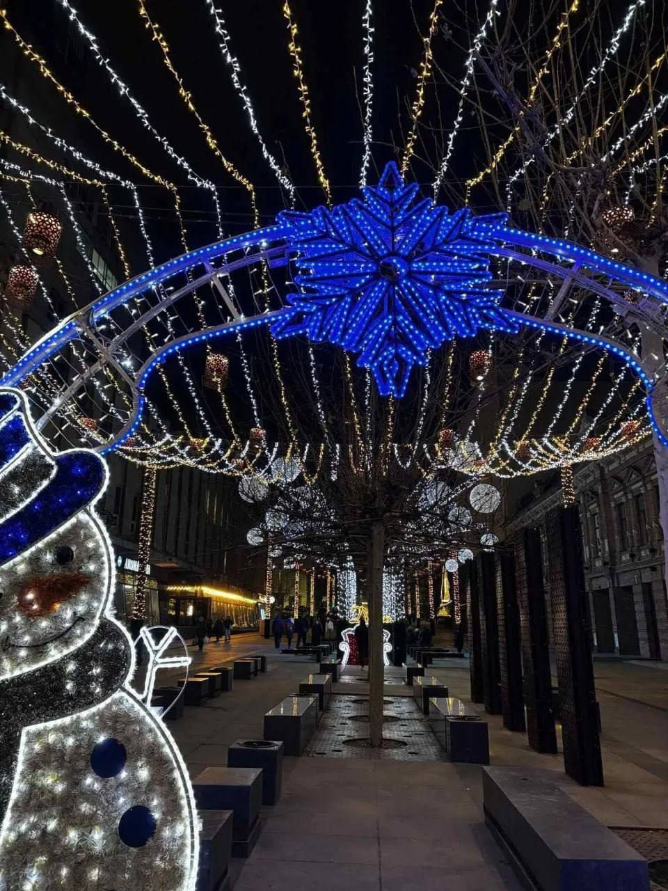 Над лавками повисли яркие огни