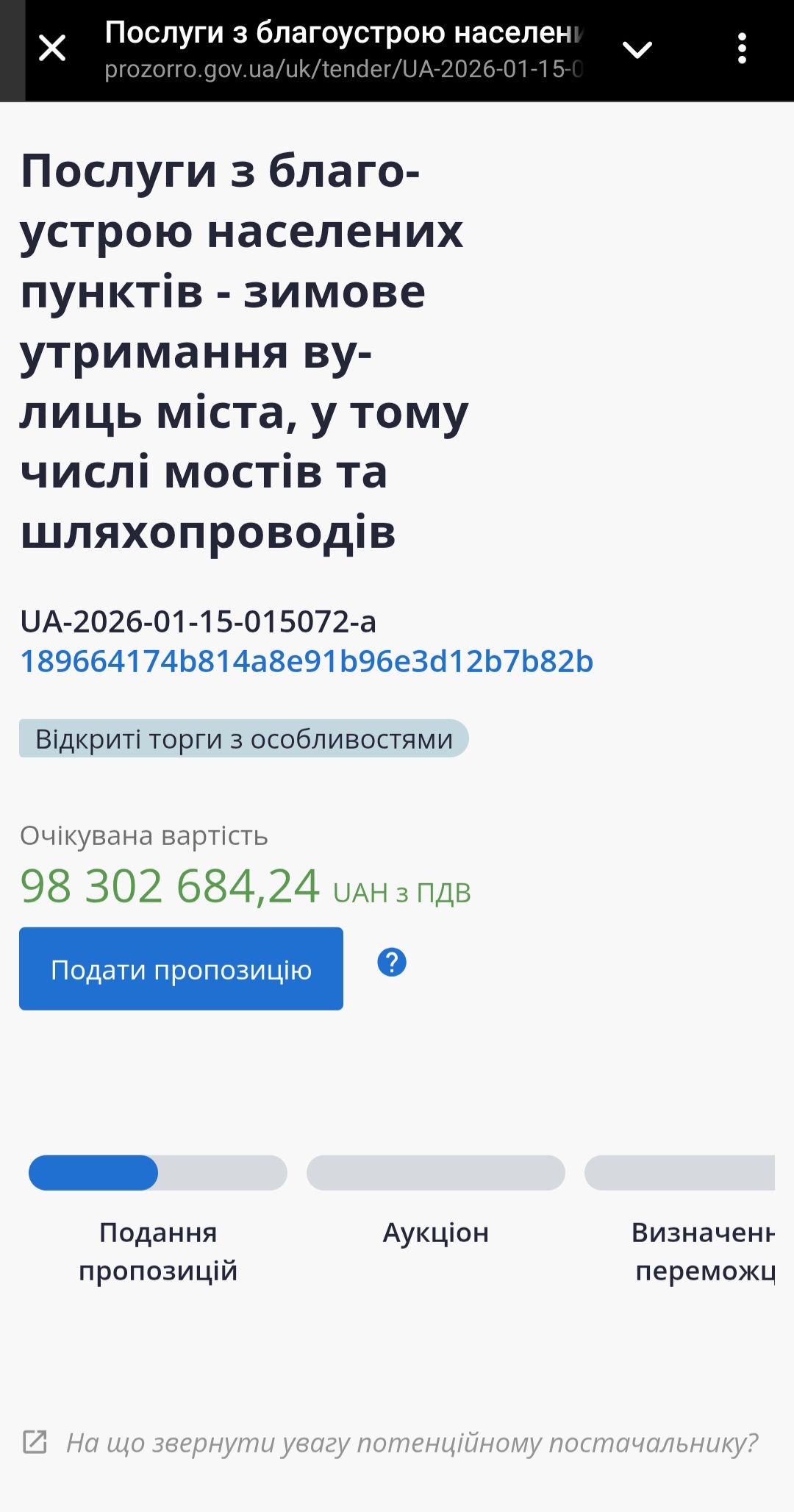 Інформація про тендер