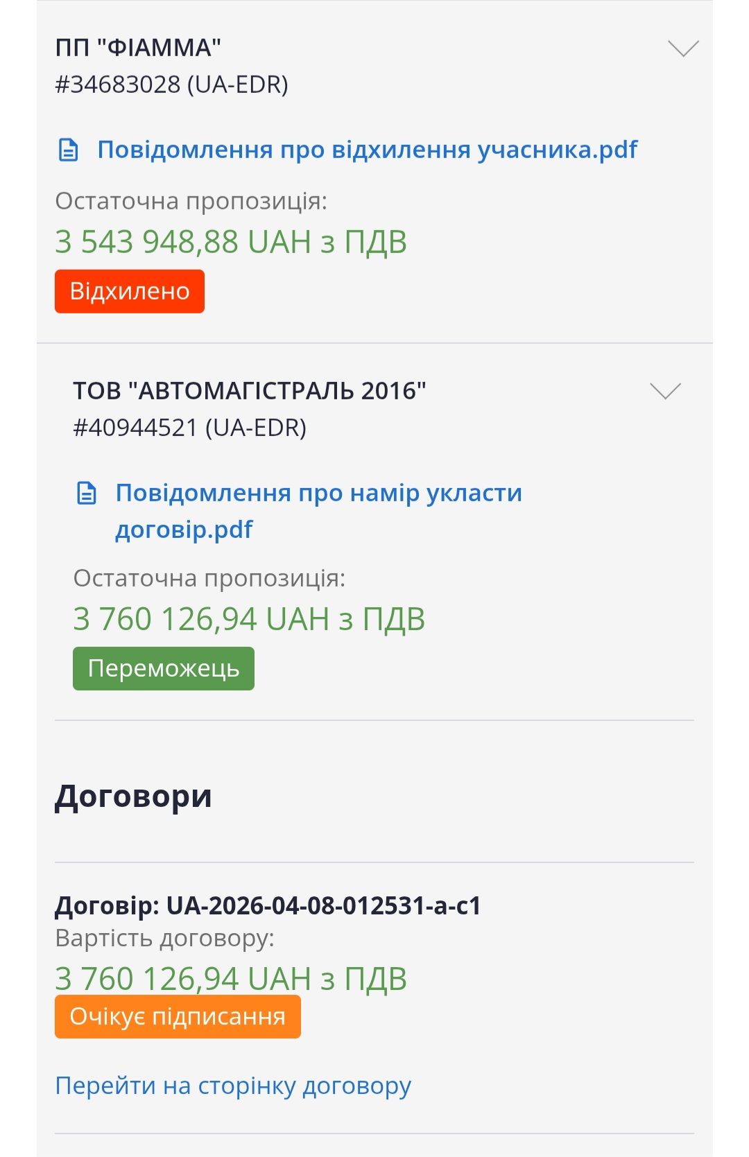 Інформація про підписання договору