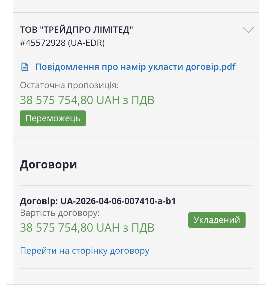 Інформація про підрядника