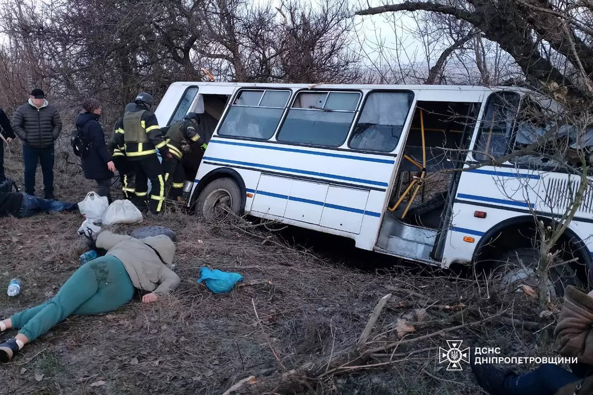 На Дніпропетровщині автобус врізався в дерево: постраждали 14 людей