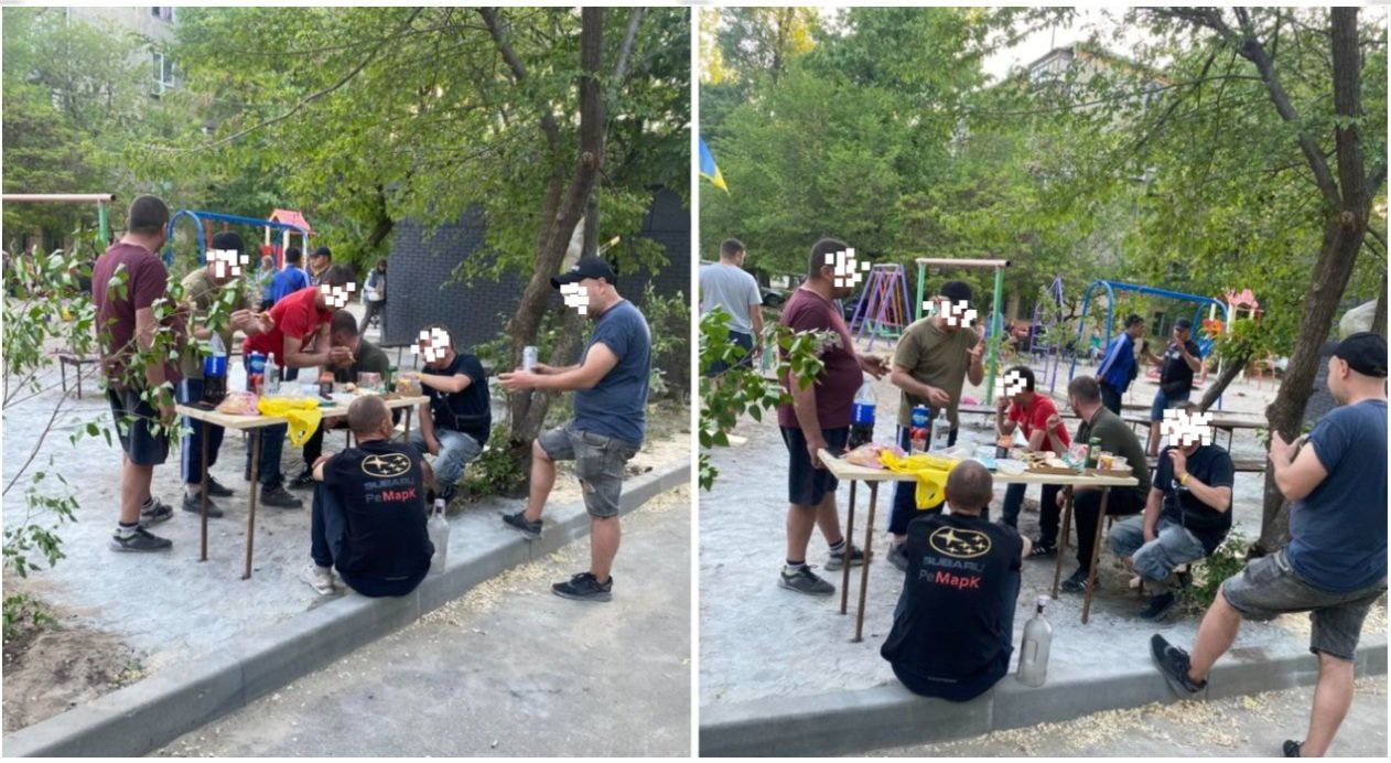 Генделик-5 Чоловіки п’ють алкоголь біля дитячого майданчика на вулиці Батумській у Дніпрі