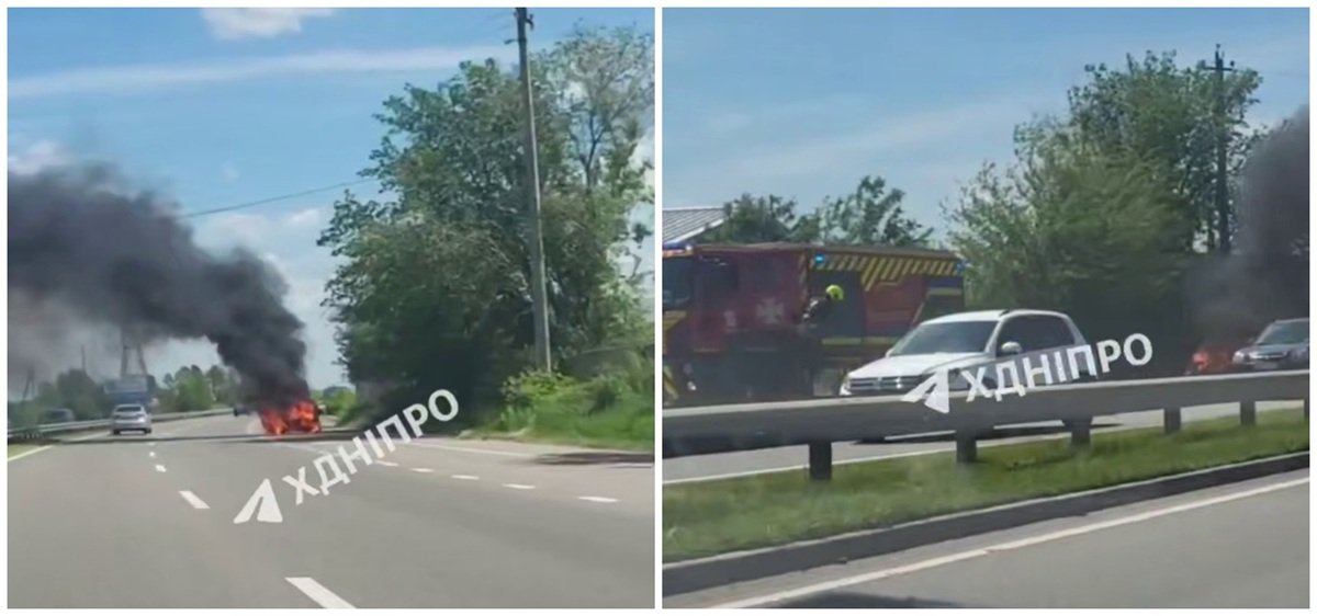 Авто Згорілий автомобіль біля «Епіцентру» на Донецькому шосе у Дніпрі, 24 травня