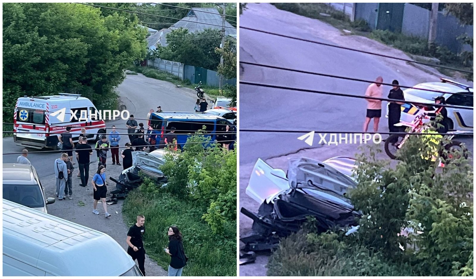 Авария Tesla в поселке Таромское, ДТП пригород Днепра с опрокидыванием автомобиля
