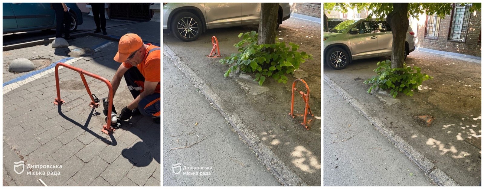 Паркувальний-блокатор Демонтаж незаконного парковочного блокатора в Днепре коммунальными службами