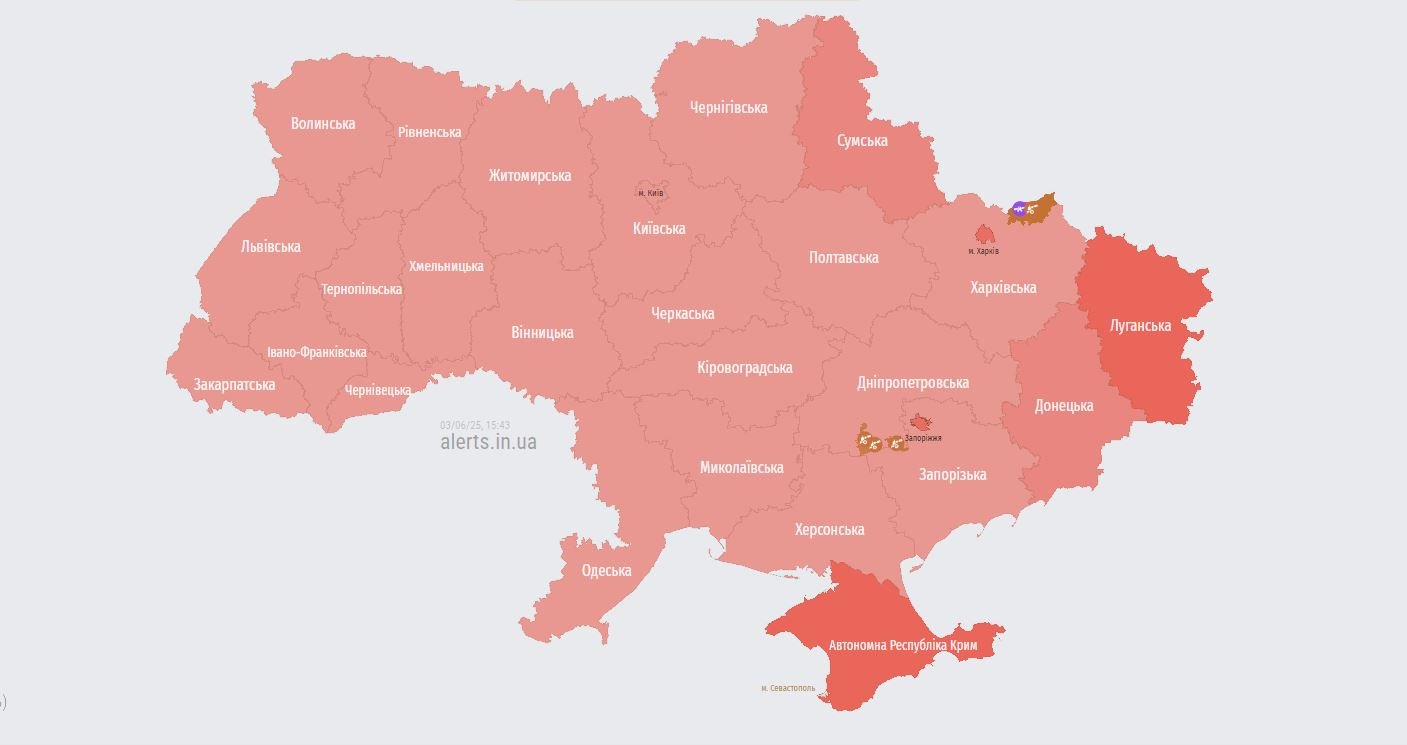 Карта повітряних тривог 3 червня