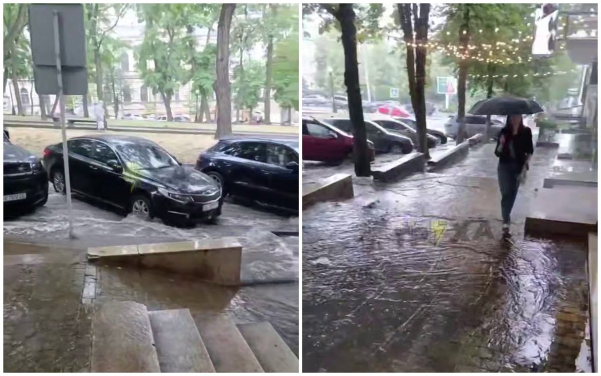 Затоплення Затопленный проспект Яворницкого после дождя в Днепре, подтопление в центре города