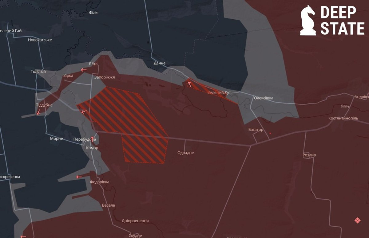 Карта окупації ворогом територій Оборона ЗСУ біля Дачного після захоплення Зеленого Кута і Новоукраїнки на межі Донецької та Дніпропетровської областей