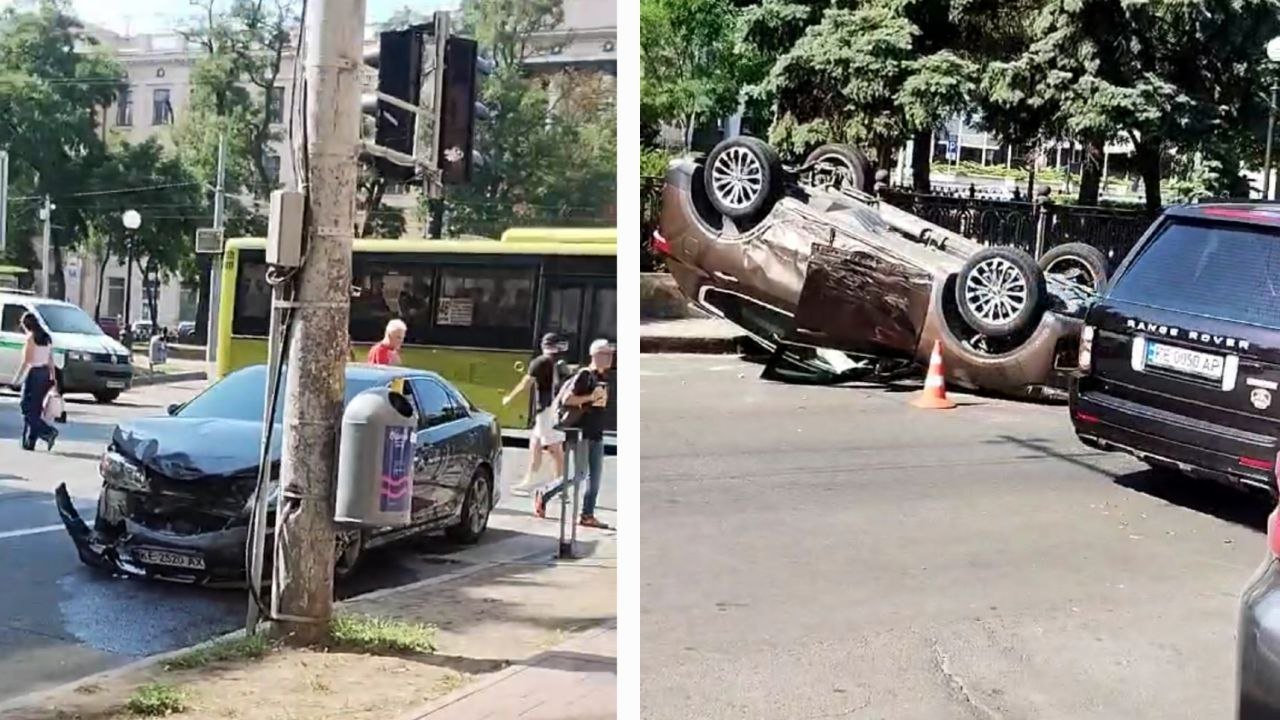 Перекинуте авто на проспекті Дмитра Яворницького в Дніпрі
