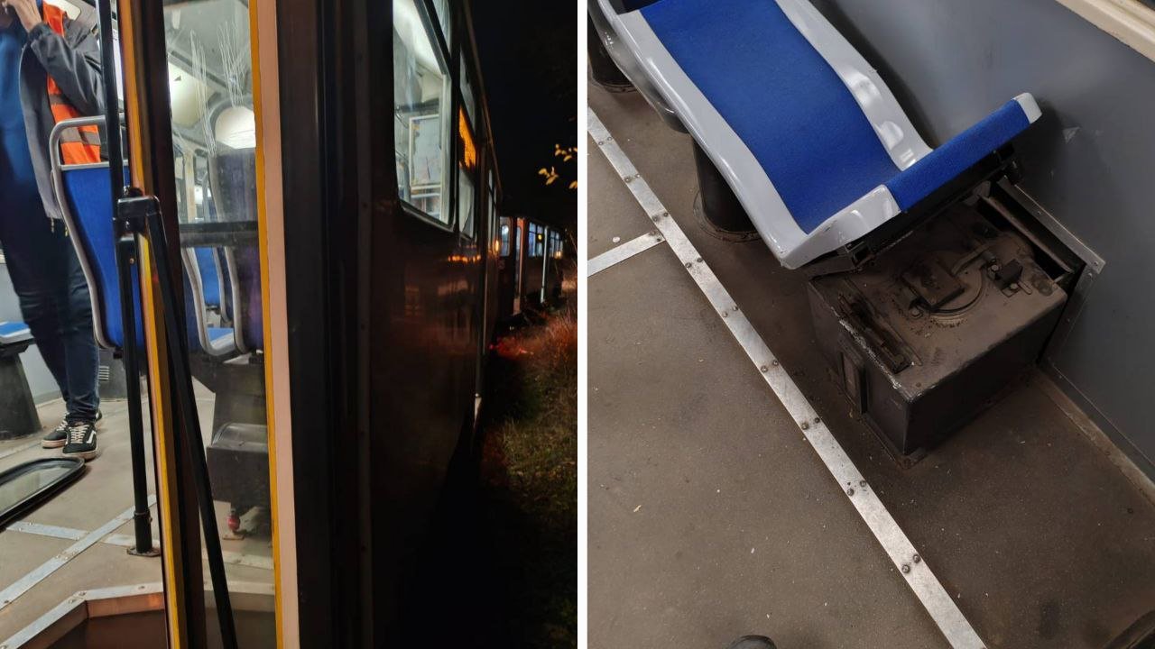 Последствия атаки вандалов на трамвай в Днепре