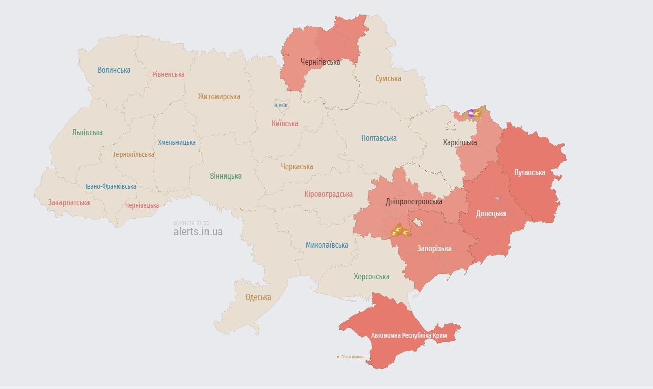 Карта повітряних тривог 6 січня