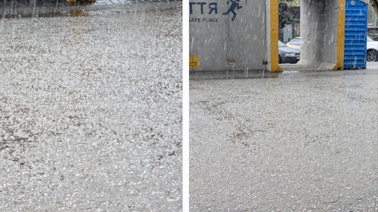 Тротуары были засыпаны градом