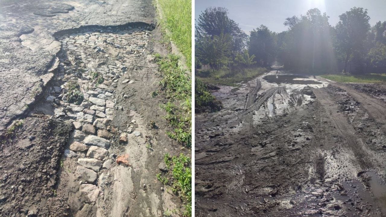 На одній із вулиць Дніпра дорогу після дощу нібито змило до бруківки з 1927 року