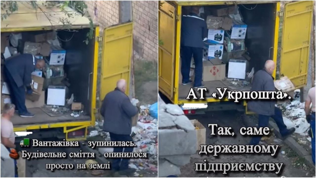Вантажівка "Укрпошти" скидала будівельне сміття у дворі багатоповерхівки в Дніпрі