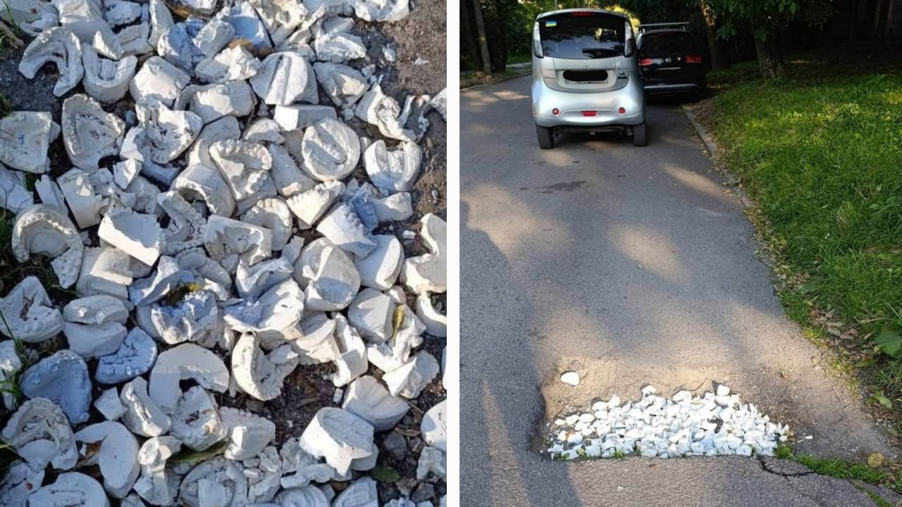 Гіпсові зуби замість асфальту: у Кам’янському помітили дивну латку ями на дорозі (фото)